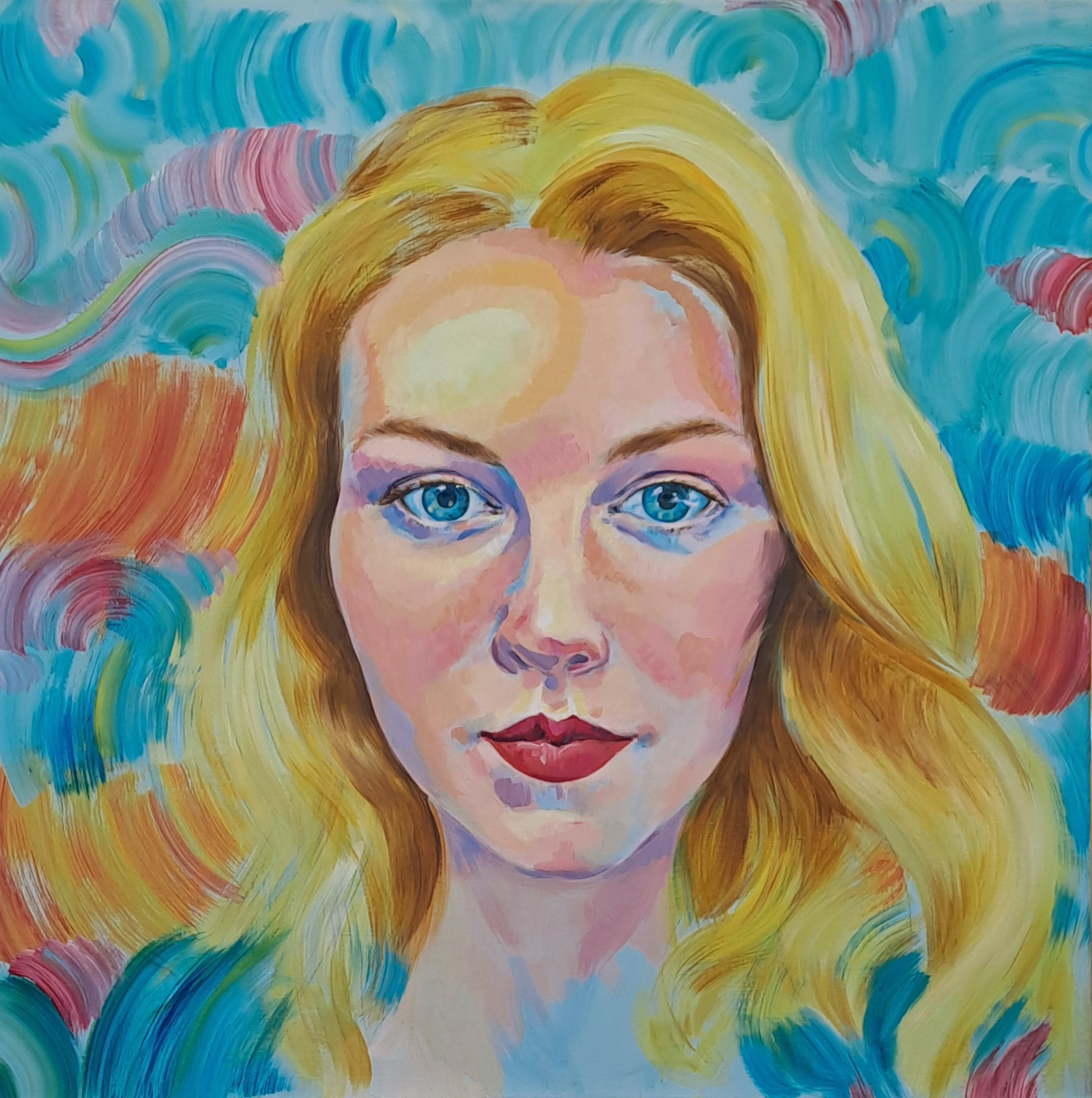 "Univerzální portrét": interaktivní obraz, 100 x 100 cm, kombinovaná technika, 2025